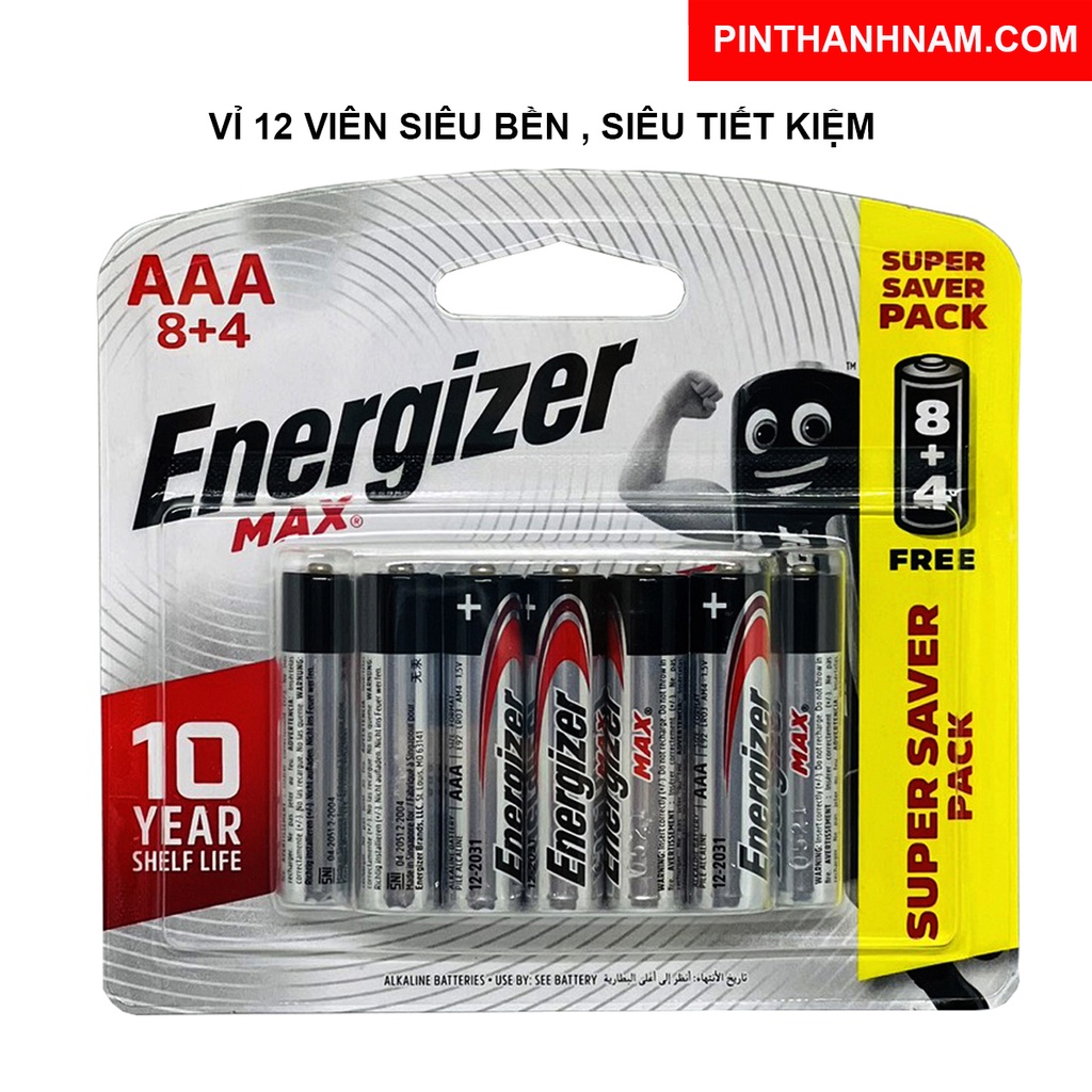 Vỉ 12 viên pin Energizer pin AA / AAA - Hàng Chính Hãng