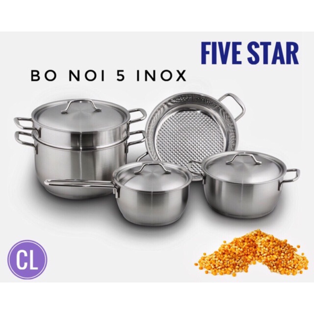 Bộ nồi bếp từ inox Fivestar 5 chiếc vung inox