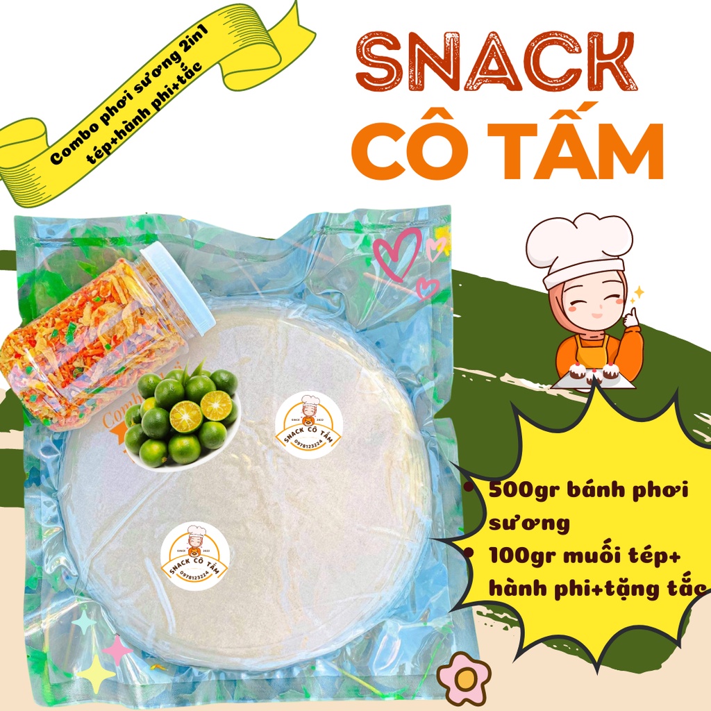 Combo bánh tráng phơi sương muối hành phi tặng kèm tắc thơm ngon hấp dẫn hút chân không tiện lợi/Snack Cô Tấm