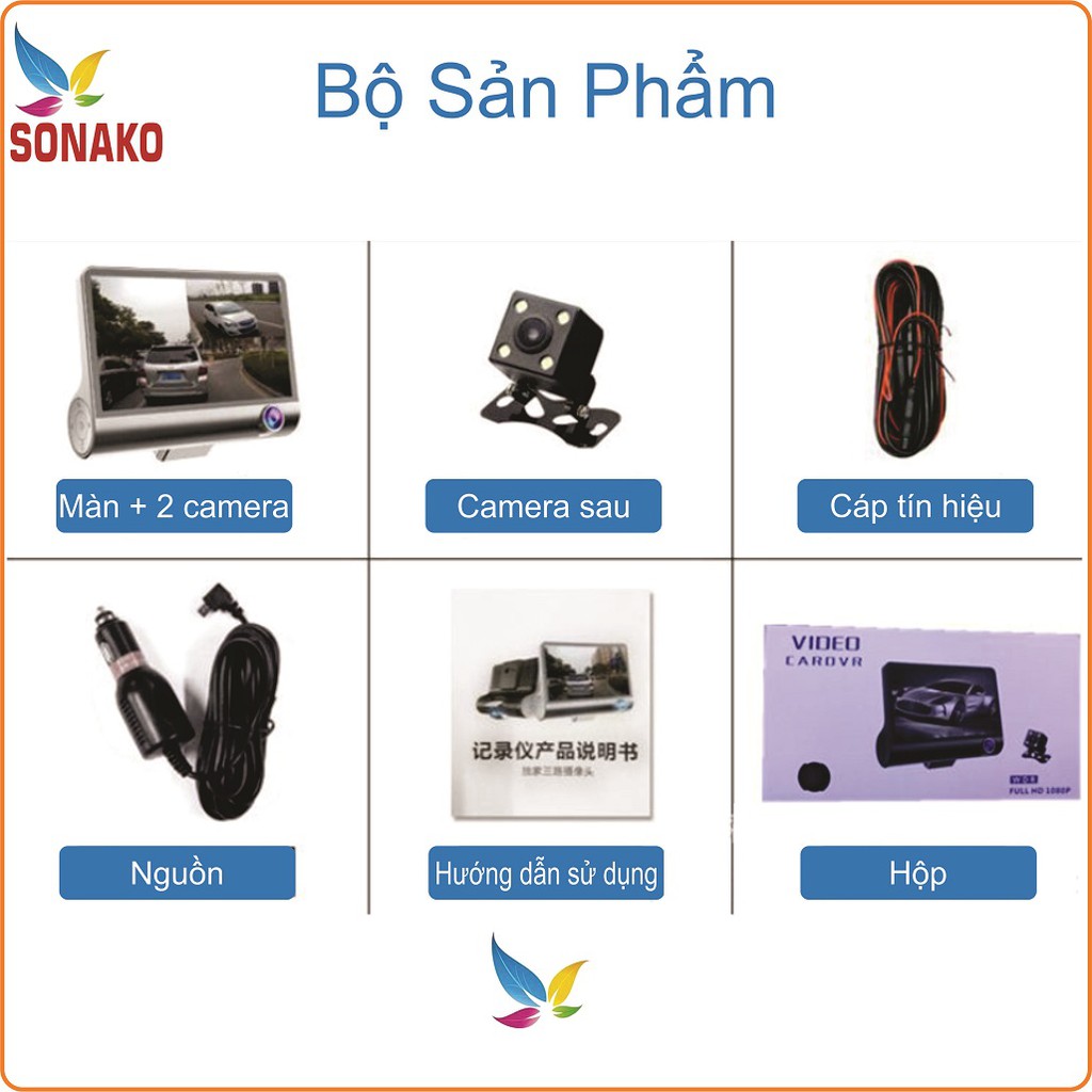 [Tặng Thẻ 32GB] Camera Hành Trình Ô Tô 3 Góc Rộng Full HD- Sonako | BigBuy360 - bigbuy360.vn