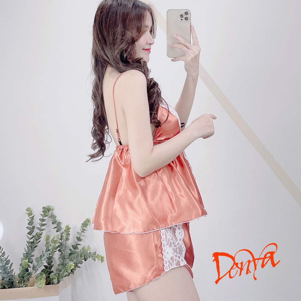 Đồ ngủ sexy bigsize Denya chất liệu lụa phi mềm mịn, có mút ngực kèm dây tăng đơ DN32