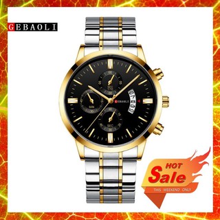 Đồng hồ nam GEBAOLI - GE 502 Thời thượng, chống nước, chống xước, 6 kim, mặt đen dây thép lưới trắng lịch lãm