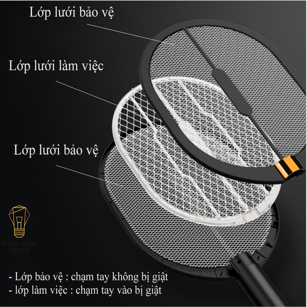 [PIN TRÂU] Vợt Bắt Muỗi Energy Green Lighting  XQN-898 Kiêm Đèn Thu Hút Muỗi , Diệt Muỗi Để Bàn , Treo Tường Tiện Lợi