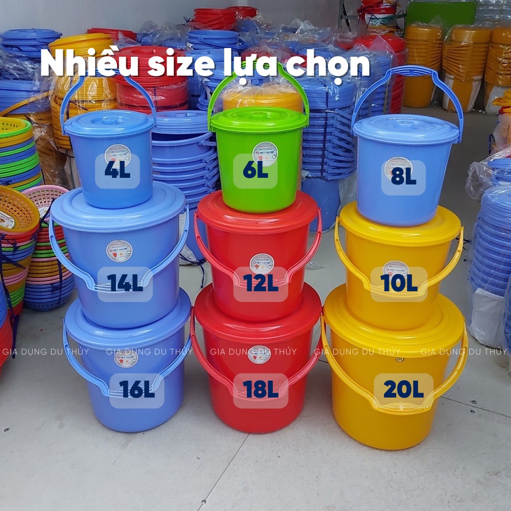 Xô nhựa đựng nước có nắp đậy, có quai xách dung tích 4L - 6L - 8L - 10L nhựa PP chính phẩm - xô nắp Việt Thành