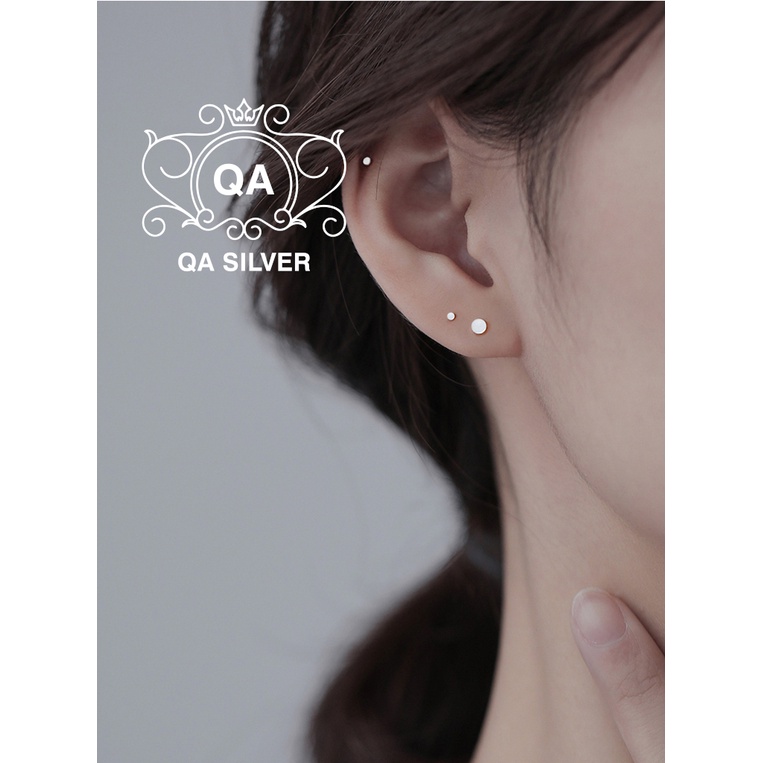 Bông tai bạc đinh tán tròn dẹt nam nữ khuyên tai nụ S925 MINIMAL Silver Earrings QA Silver EA200407