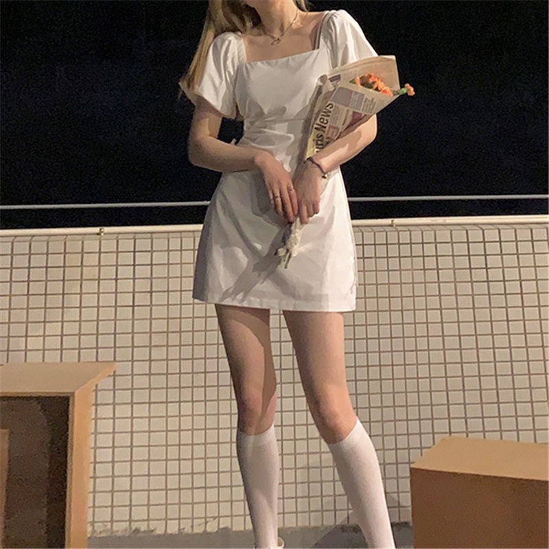 Đầm Trắng Tay Phồng Chiết Eo Thời Trang Mùa Hè 2021 Cho Nữ | BigBuy360 - bigbuy360.vn