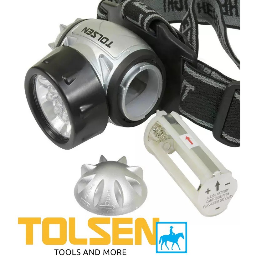 TOLSEN Đèn Đội Đầu Đèn Soi Chiếu Xa 7 LED 50Lumens 60011 Tặng 3 Pin AAA