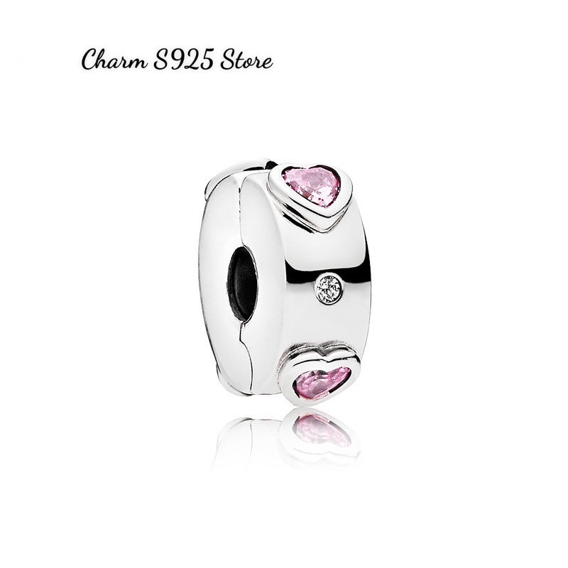 charm pan khoá chặn đá tim hồng bạc s925 cao cấp