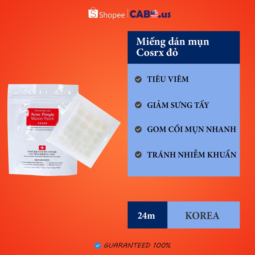 Miếng dán Mụn COSRX  Patch 24 miếng giảm sưng, giảm viêm mụn