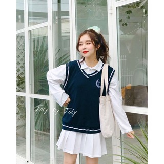Set đầm dài tay áo gile len dáng xoè