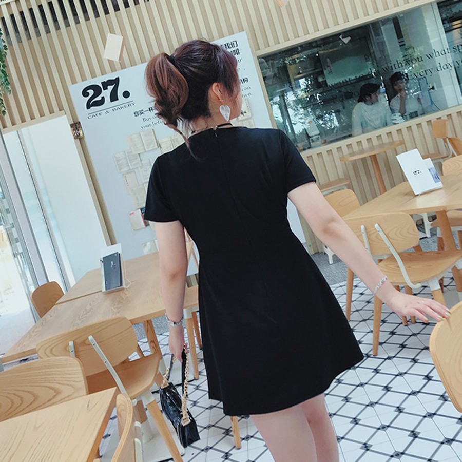 Váy cổ vest khóa 2 bên vạt cho người béo mập
