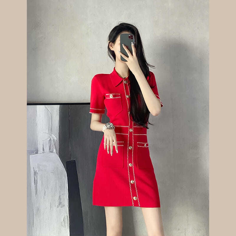 CHANEL Đầm dệt kim màu đỏ thời trang mùa hè Pháp 2021 cho nữ
 | BigBuy360 - bigbuy360.vn