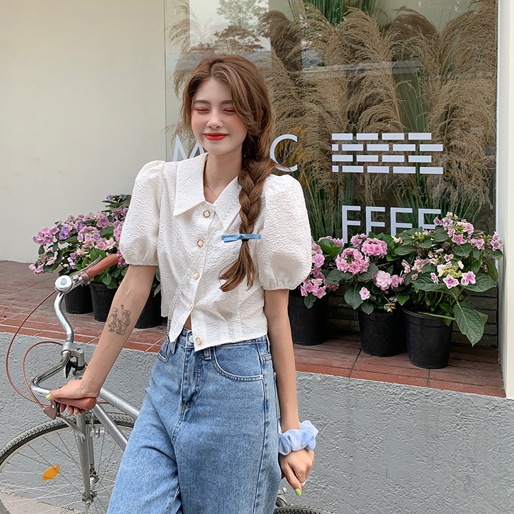 ORDER Áo sơ mi tay phồng tiểu thư croptop công chúa cổ điển hoàng gia ulzzang (2 màu)