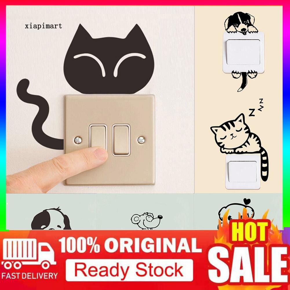 Miếng dán trang trí công tắc trên tường hình chó mèo hoạt hình đáng yêu