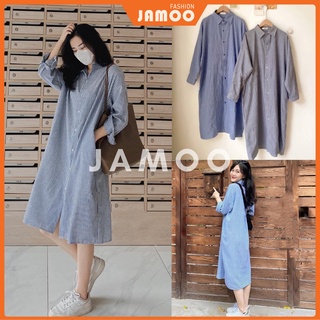 Váy sơ mi sọc dài tay, shirt dress JAMOO