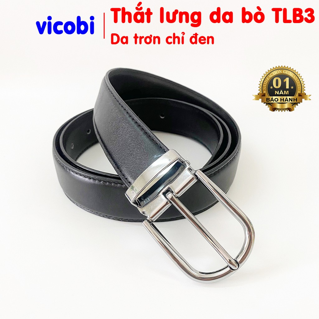 Thắt Lưng Dây Lưng Nam Da Bò Vicobi, dây nịt khoá bạc TLB3 dùng cho văn phòng, đi sự kiện, mặc quần vải, SX tại Việt Nam