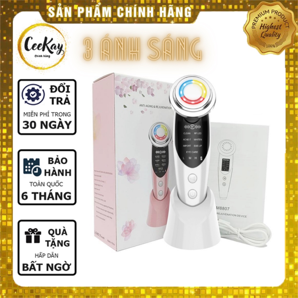 Máy massage mặt cầm tay ion 3 ánh sáng có đế- Kiểu Máy mát xa mặt mini có thể di tinh chất mẫu mới 2021
