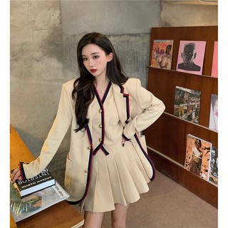 Set 3 món áo gile áo vest váy ngắn xếp ly phong cách nữ sinh quý tộc (có hình thật)