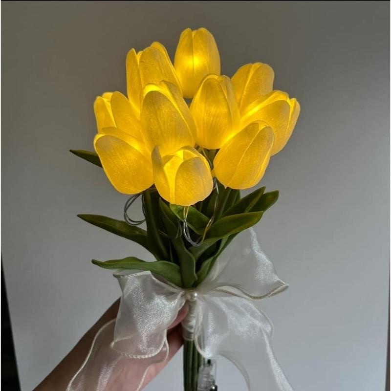 Bó 10 cành hoa tuylip đèn led phát sáng hoa lụa giả trang trí phòng Xiaomimi.vn D4.036.HO