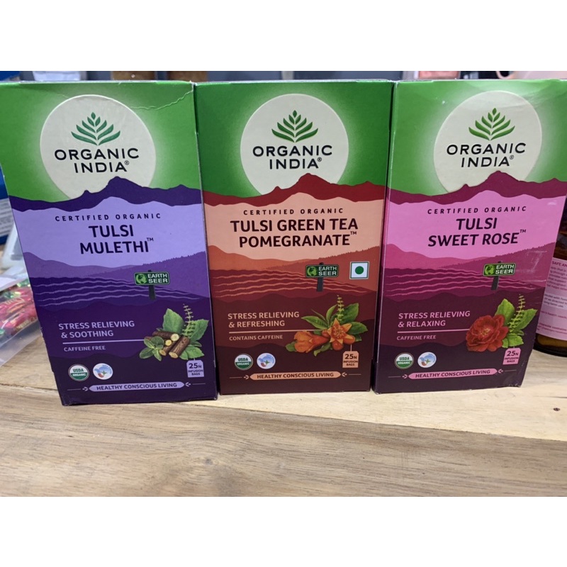 ORGANIC INDIA TEA( Tulsi Mulethi/ Tulsi Green Tea Pomegranate/ Tulsi Sweet Rose) 25bags- Trà Ấn Độ t