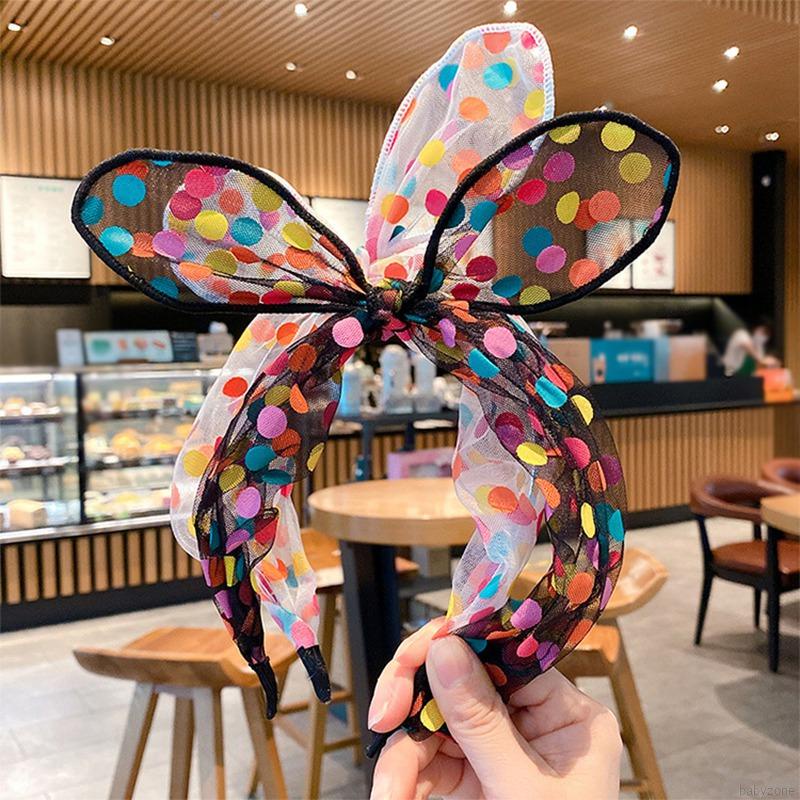 Băng Đô Cài Tóc Vải Lưới Họa Tiết Chấm Bi Nhiều Màu Sắc Cho Bé Gái