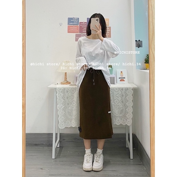 chân váy midi len nhung tăm mac xẻ trước ẢNH THẬT VIDEO hichi | BigBuy360 - bigbuy360.vn