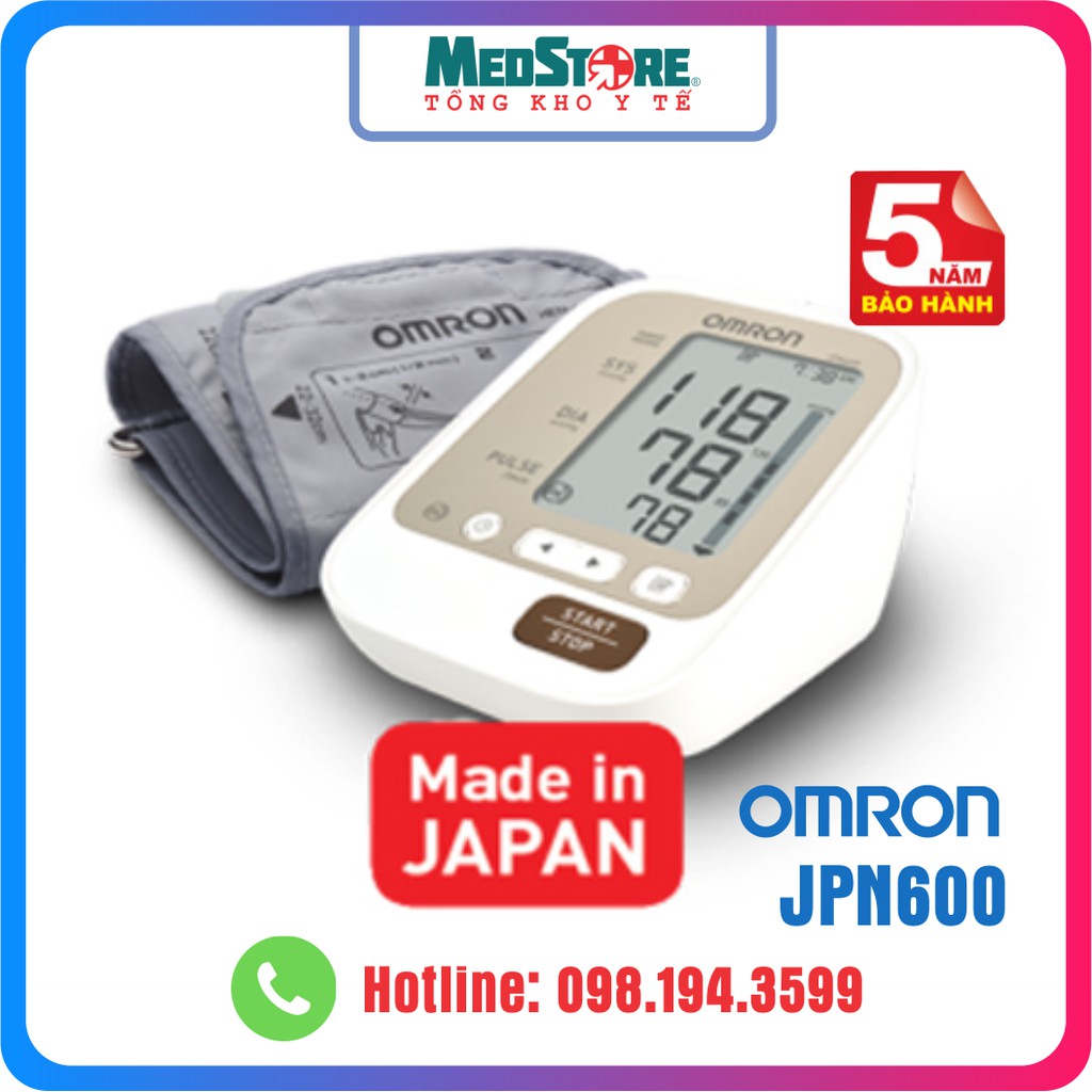 MÁY ĐO HUYẾT ÁP BẮP TAY ĐIỆN TỬ OMRON JPN-600, SẢN XUẤT TẠI NHẬT BẢN, BẢO HÀNH 5 NĂM CHÍNH HÃNG.