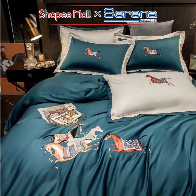 Bộ Vỏ Chăn Ga Gối 5 Món Tencel 80S SERENA Chính Hãng Set Combo Ra Drap Gối Đệm Nệm Trải Giường Trần Bông Cao Cấp