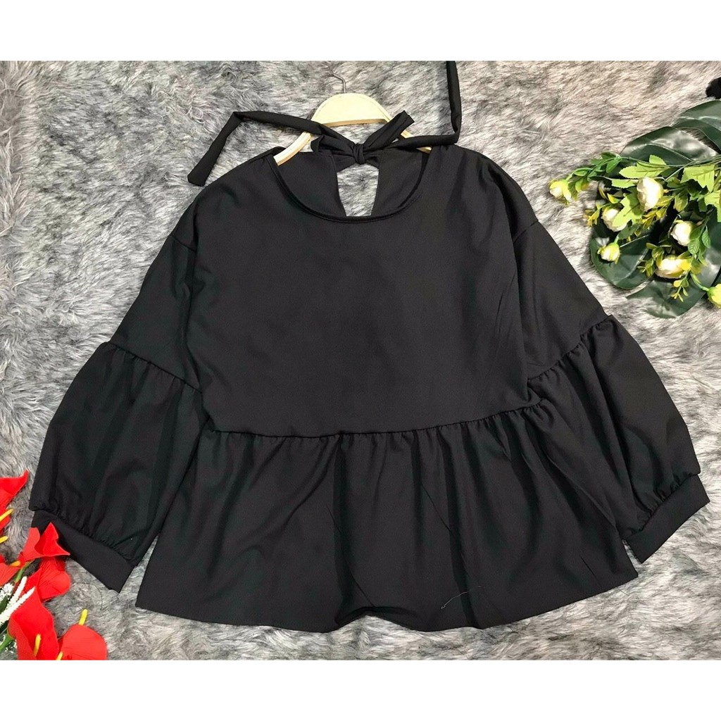 Áo babydoll tay dài cột nơ sau lưng siêu yêu