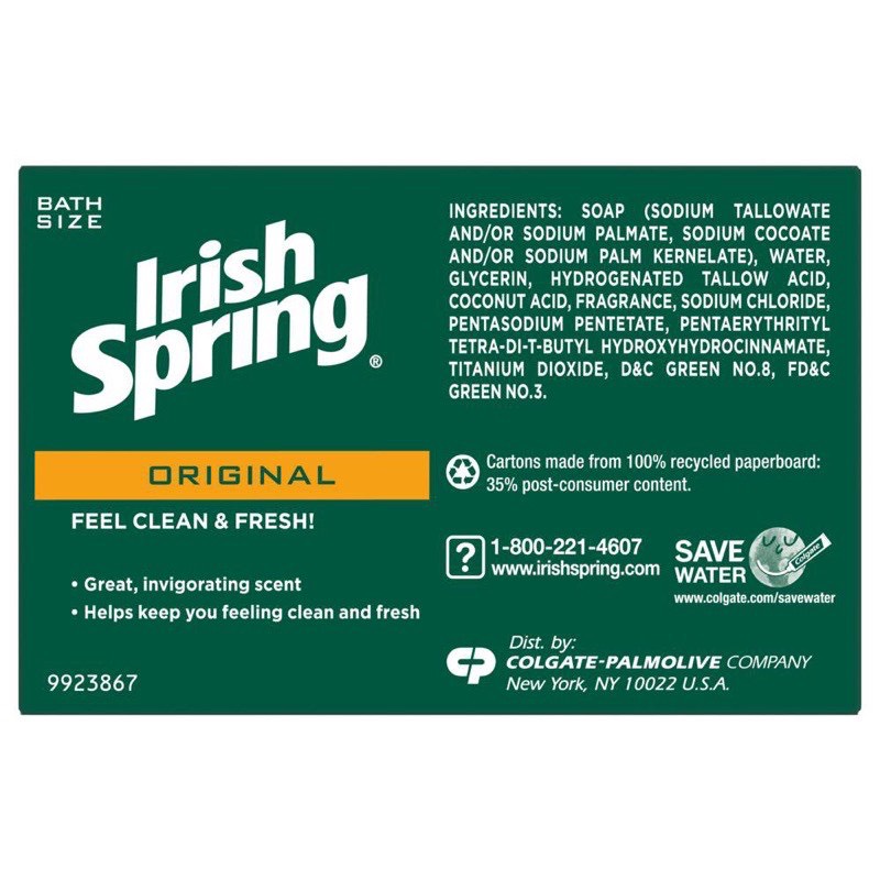 [MẪU MỚI NHẤT] XÀ BÔNG CỤC IRISH SPRING ORIGINAL FEEL CLEAN AND FRESH MỸ - 113G THƠM MÁT DIỆT KHUẨN