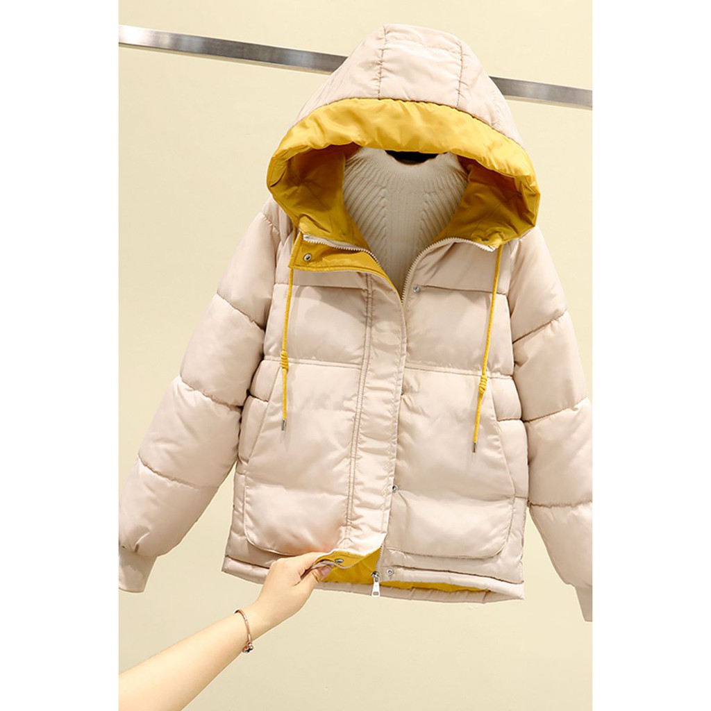 áo khoác phao dáng ngắn có mũ