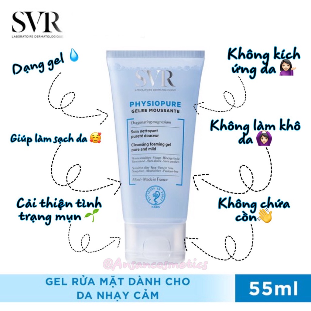 Sữa rửa mặt SVR Physiopure Gelee Moussante, SVR Topialyse Gel Lavant, sữa rửa mặt dành cho da khô nhạy cảm Thi Vũ