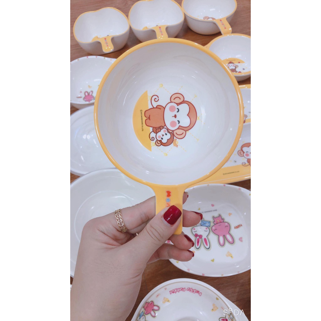 Bát ăn dặm có nắp đậy nhựa Fip cao cấp hình monkey cho bé