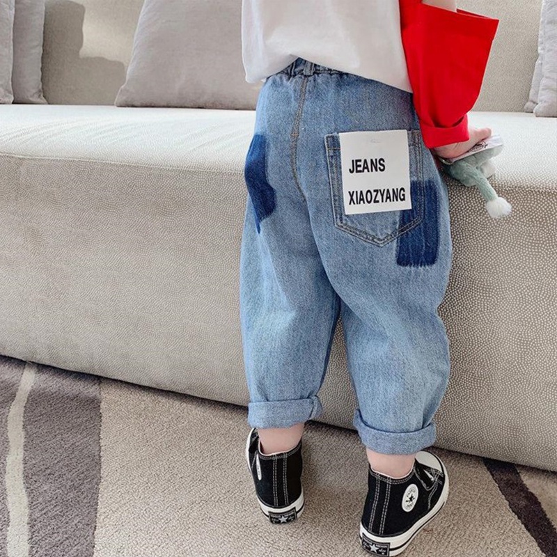 Quần Jean Dài Dáng Rộng Kiểu Hàn Quốc Thiết Kế Năng Động Cho Bé