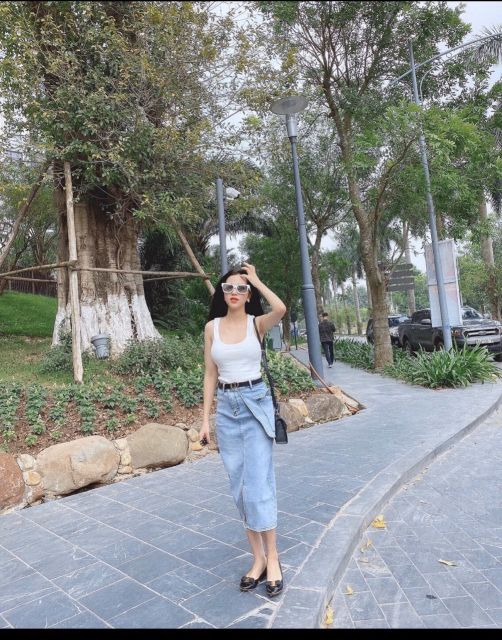 Chân váy jean chữ A dáng dài | BigBuy360 - bigbuy360.vn