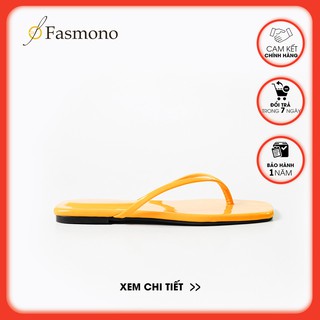 Dép nữ đi biển fasmono mũi vuông da bóng đế bệt – f061054