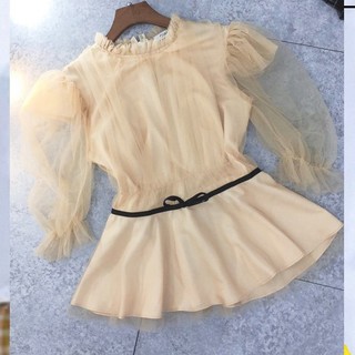 Áo phối lưới thắt eo