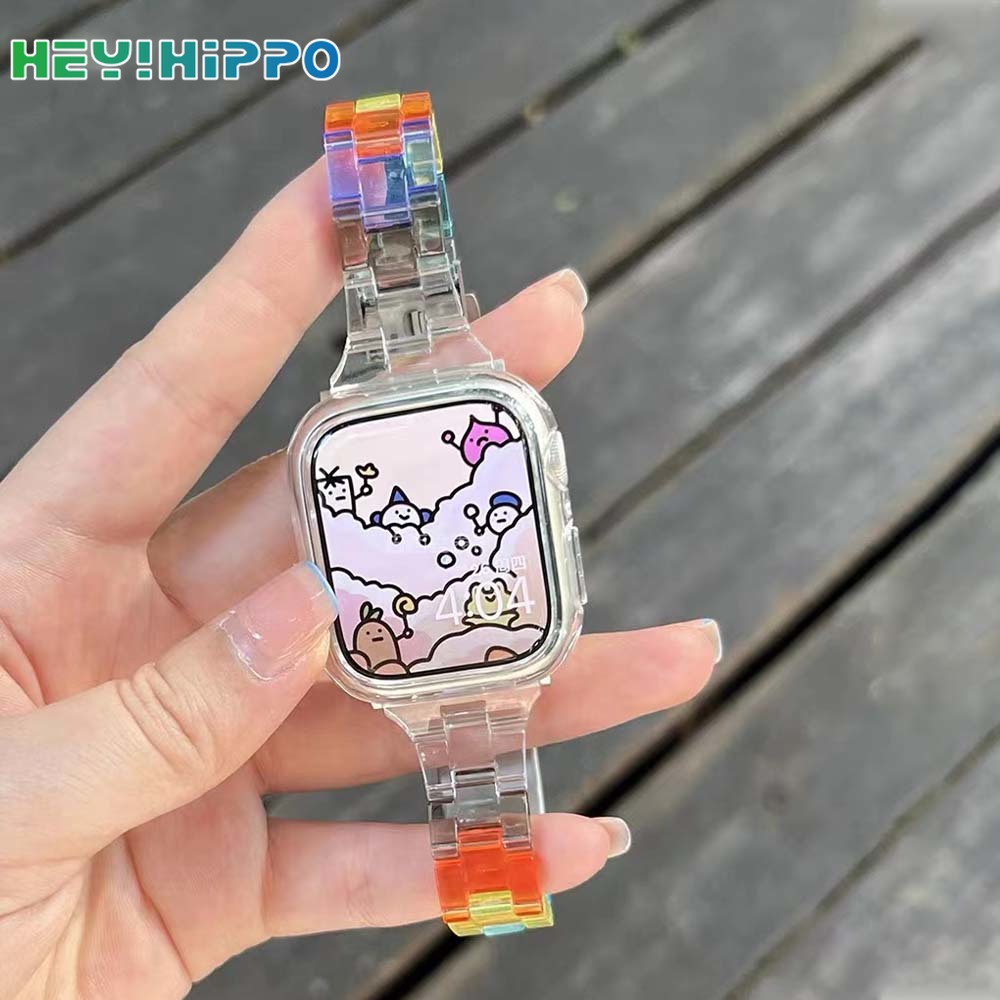 Dây Đeo Đồng Hồ Trong Suốt Màu Cầu Vồng Cho iwatch Series 7/6/5/SE/4 45/44/42/41/40/38mm