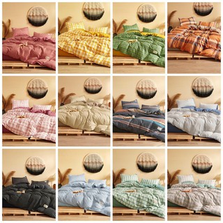 BỘ CHĂN GA GỐI COTTON TICI KẺ HÀN QUỐC 4 MÓN ( MỀN CHẦN BÔNG )