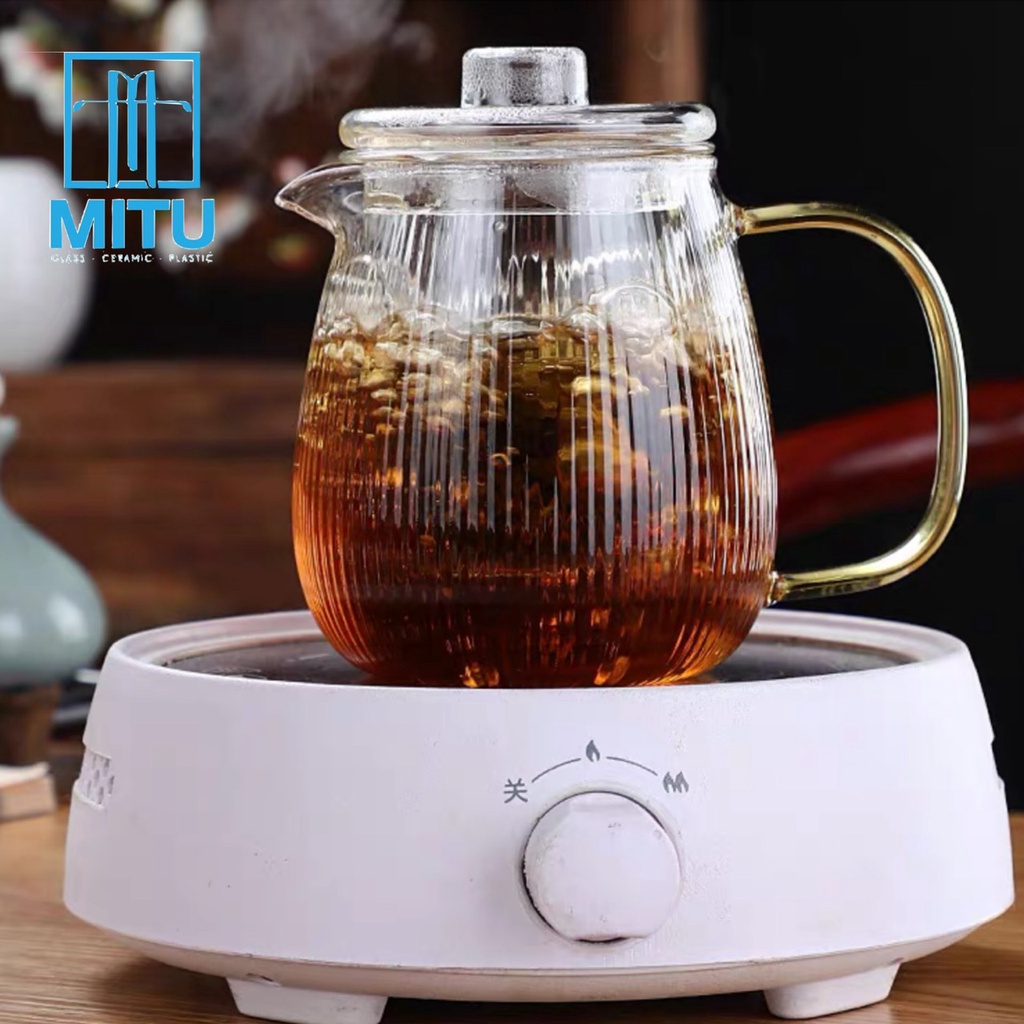 Bình Lọc Trà Kẻ Sọc Thuỷ Tinh / Bình Pha Trà Kèm Lõi Lọc Thuỷ Tinh Chịu Nhiệt Sọc Thẳng Striped Teapot 700 ML
