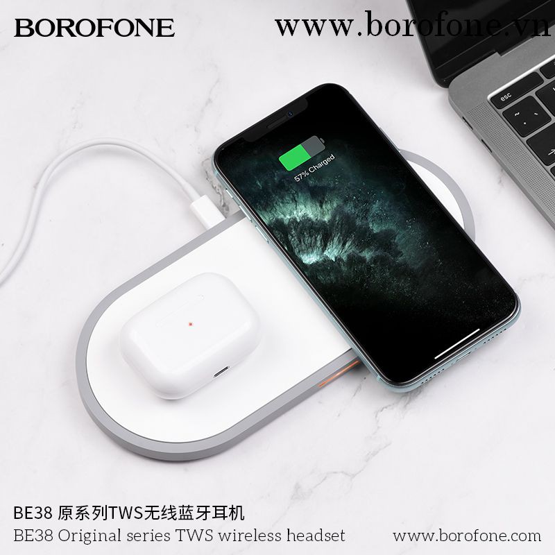 Tai nghe Bluetooth TWS Borofone BE38 Original series V5.0 - Hỗ trợ sạc không dây (Trắng) - Nhất Tín Computer