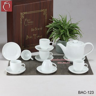 Bộ ấm chén men trắng thùng cao cấp Gốm Sứ Bảo Khánh Bát Tràng