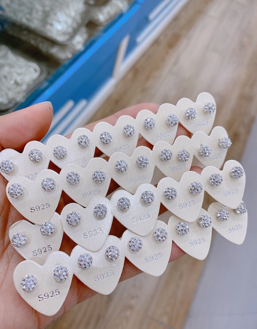 Khuyên tai nụ hồ ly, pha Lê đen trắng, đinh, oliu, đinh bạc thật mạ vàng trắng tròn vuông sao