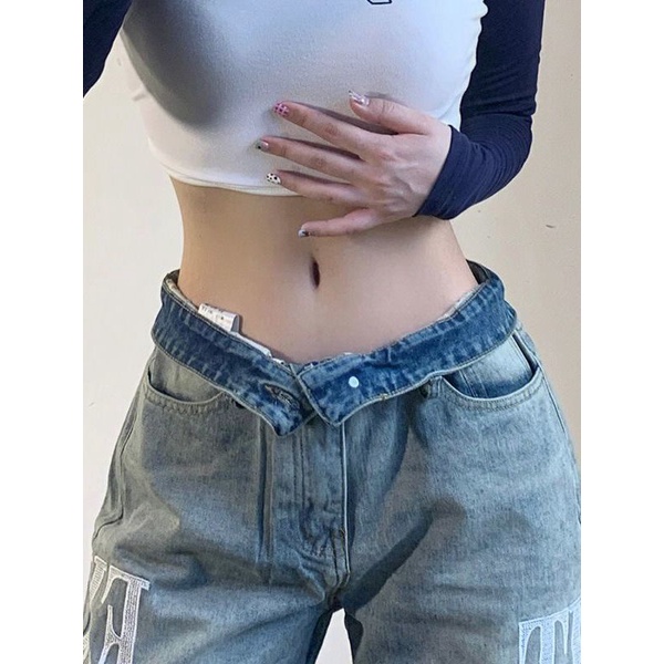 Quần Jeans Dài Thêu Chữ Thời Trang Dành Cho Nữ