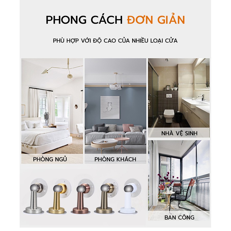 Bộ chặn cửa chống va đập cao cấp - Thép không gỉ Inox SUS304 - Không khoan đục - băng dính 3M - Nam châm hút cực mạnh