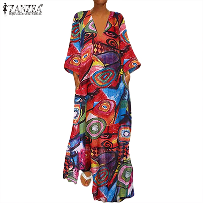 ZANZEA Đầm maxi dáng rộng cổ chữ V thời trang nữ độc đáo | BigBuy360 - bigbuy360.vn