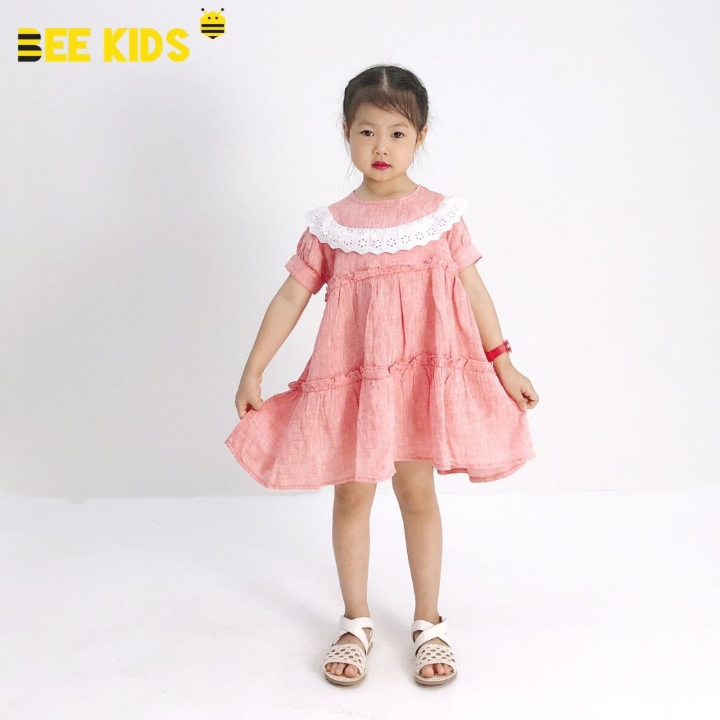 Váy Bé Gái Mùa Hè Dáng Xòe Cổ Bèo, Chất Cotton Thô Mềm Mịn BeeKids (2-10 Tuổi ) 7DC01653LT