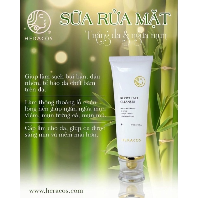 Sữa rửa mặt làm sạch HERACOS REVIVE FACE CLEANSER trắng da ngừa mụn ít bọt không gây khô da.