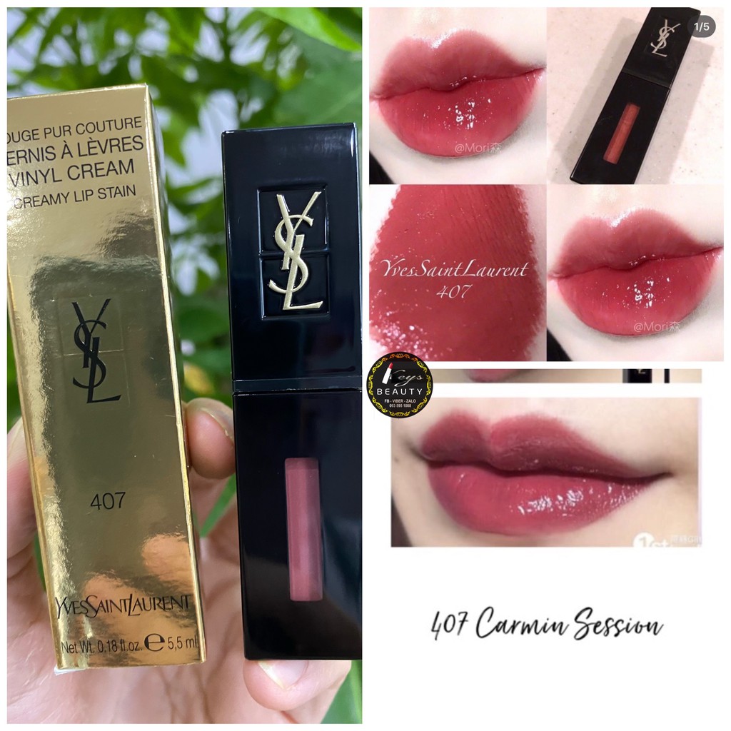 Son Kem YSL Vernis A Levres Vinyl Cream Màu 407 Carmin Session – Hồng đất
