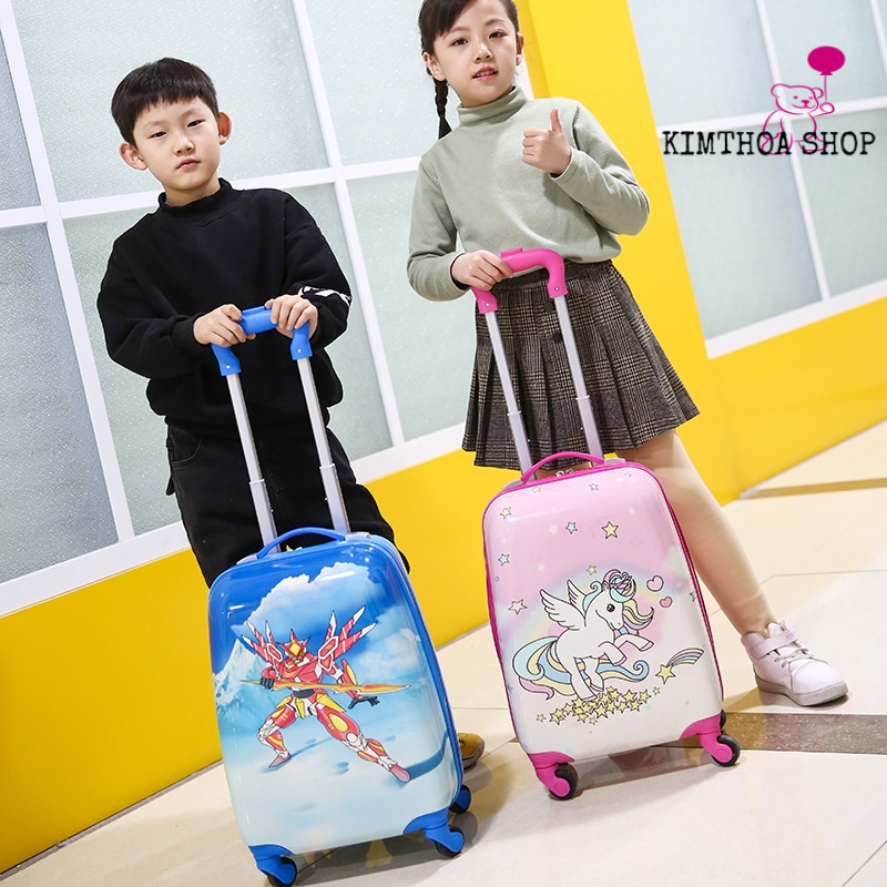 Vali kéo du lịch cao cấp in 2 mặt chống trầy size 18, vali đi chơi cho bé bánh xoay 360 độ chắc chắn